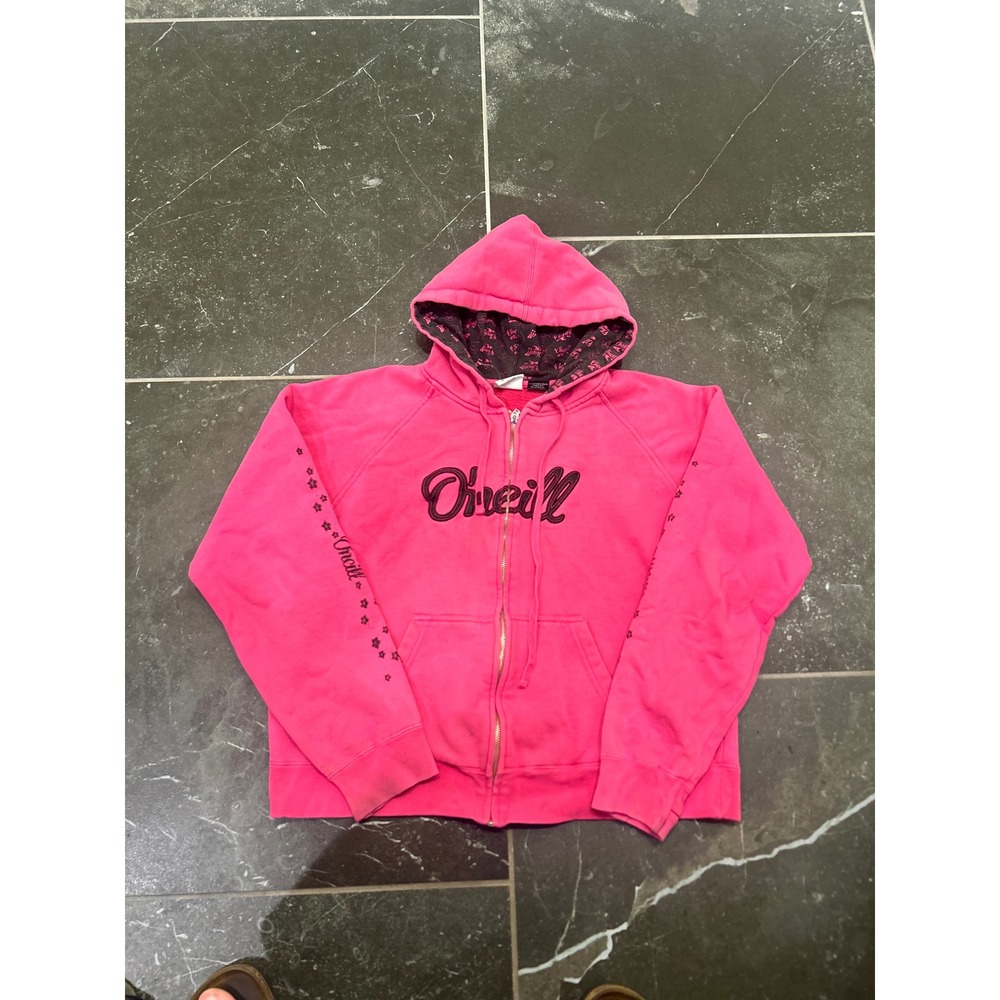 ONeill Womens Hot Pink Full Zip Hoodie Embroidered Logo Star Sleeve XL